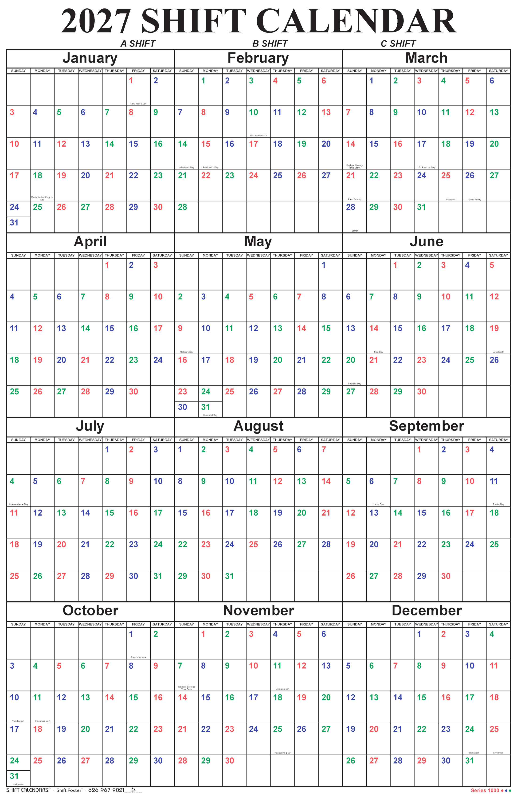 2' x 3' Shift Calendar
